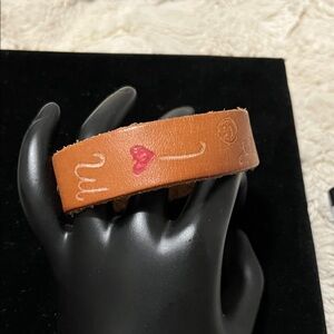 Elegant Tan Leather Bracelet with Heart Accent